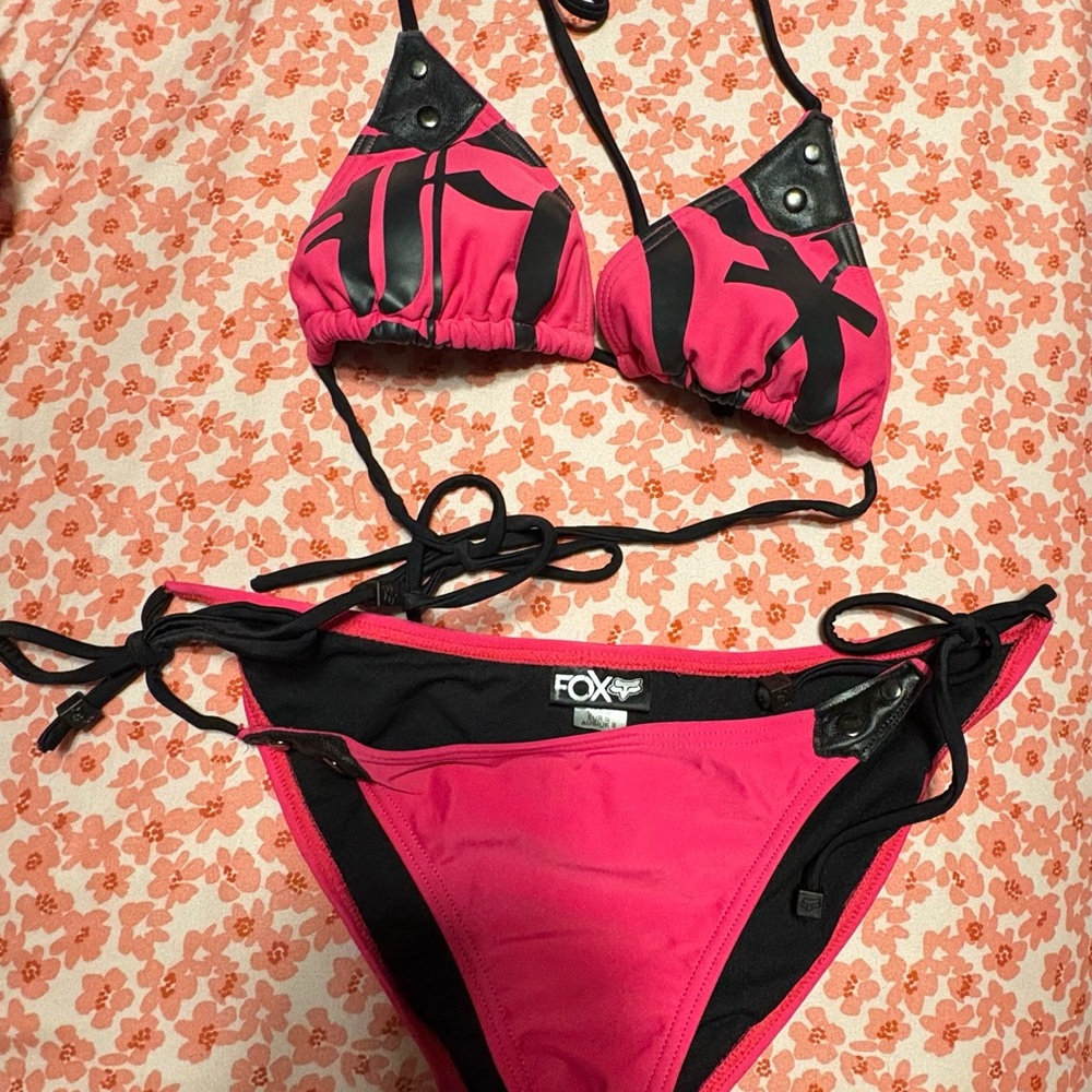 Fox racing hot pink and black bikini